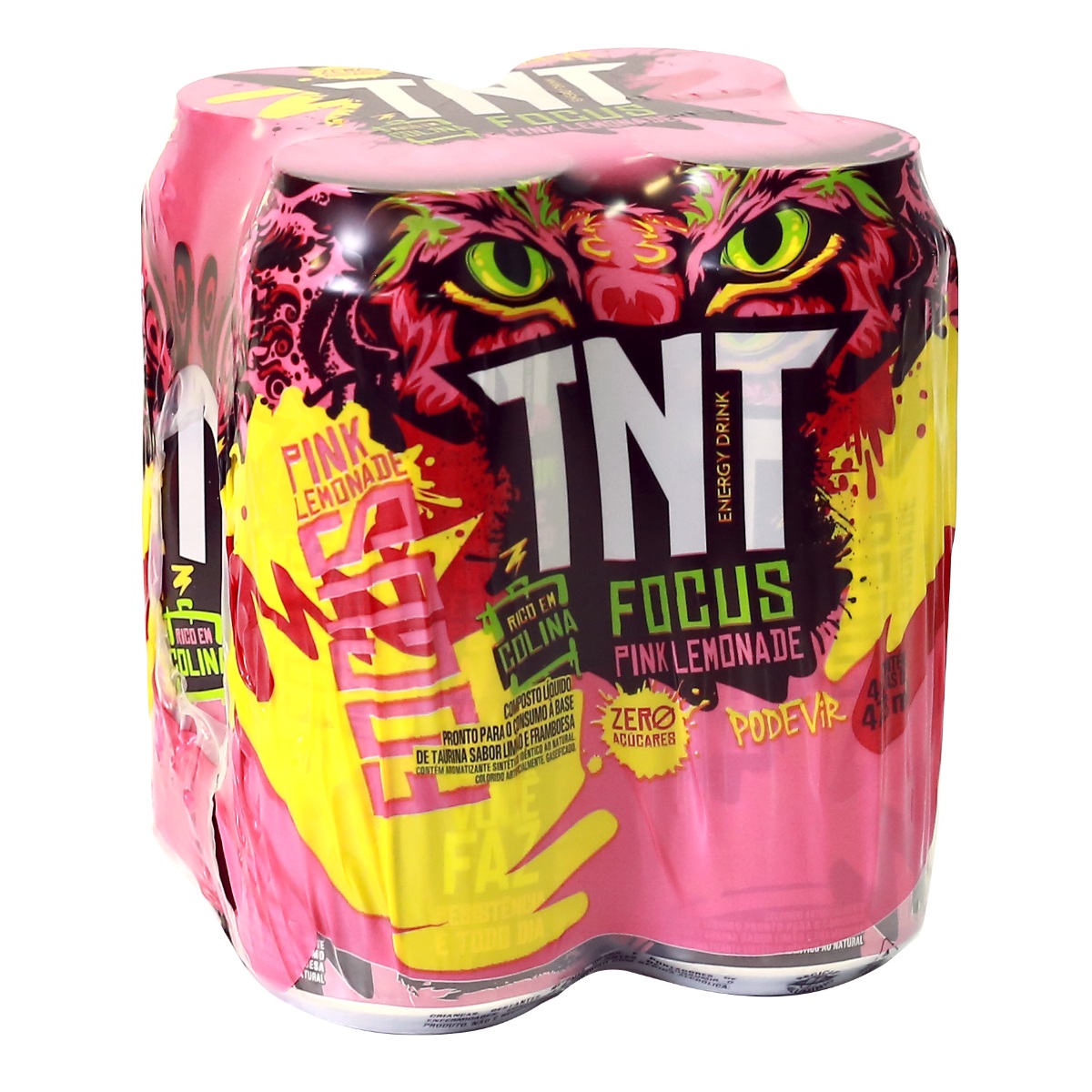 Energético Tnt Focus Pink Lemonade Zero Açúcar Lata 473ml C/ 4 Unid.